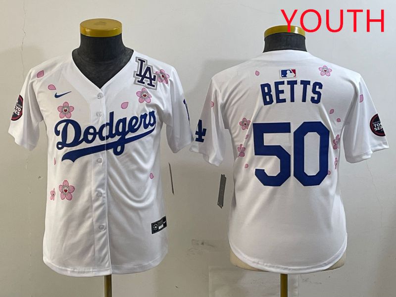Youth Los Angeles Dodgers #50 Betts White Sakura Edition 2025 Nike MLB Jersey style 5